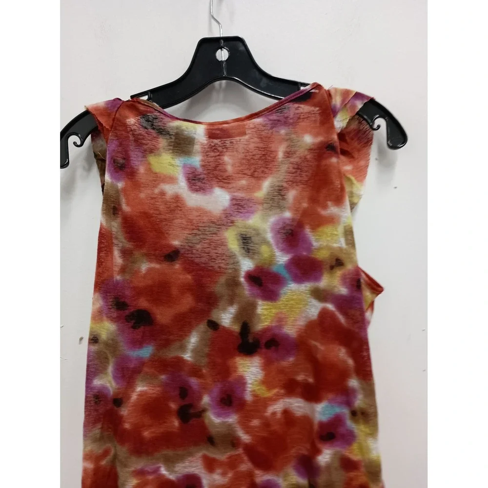 New York & Company VTG Y2K Babydoll Tank Top Womens‎ Large Orange Floral Ruffle